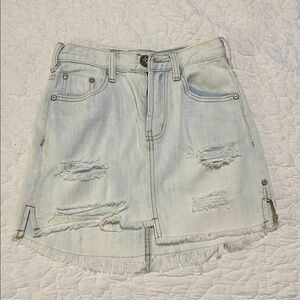 One Teaspoon Frayed Light Denim Mini Skirt